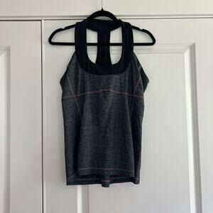Lululemon Women's Razorback Athletic Tank Built‎ in Bra Grey Black Size 12